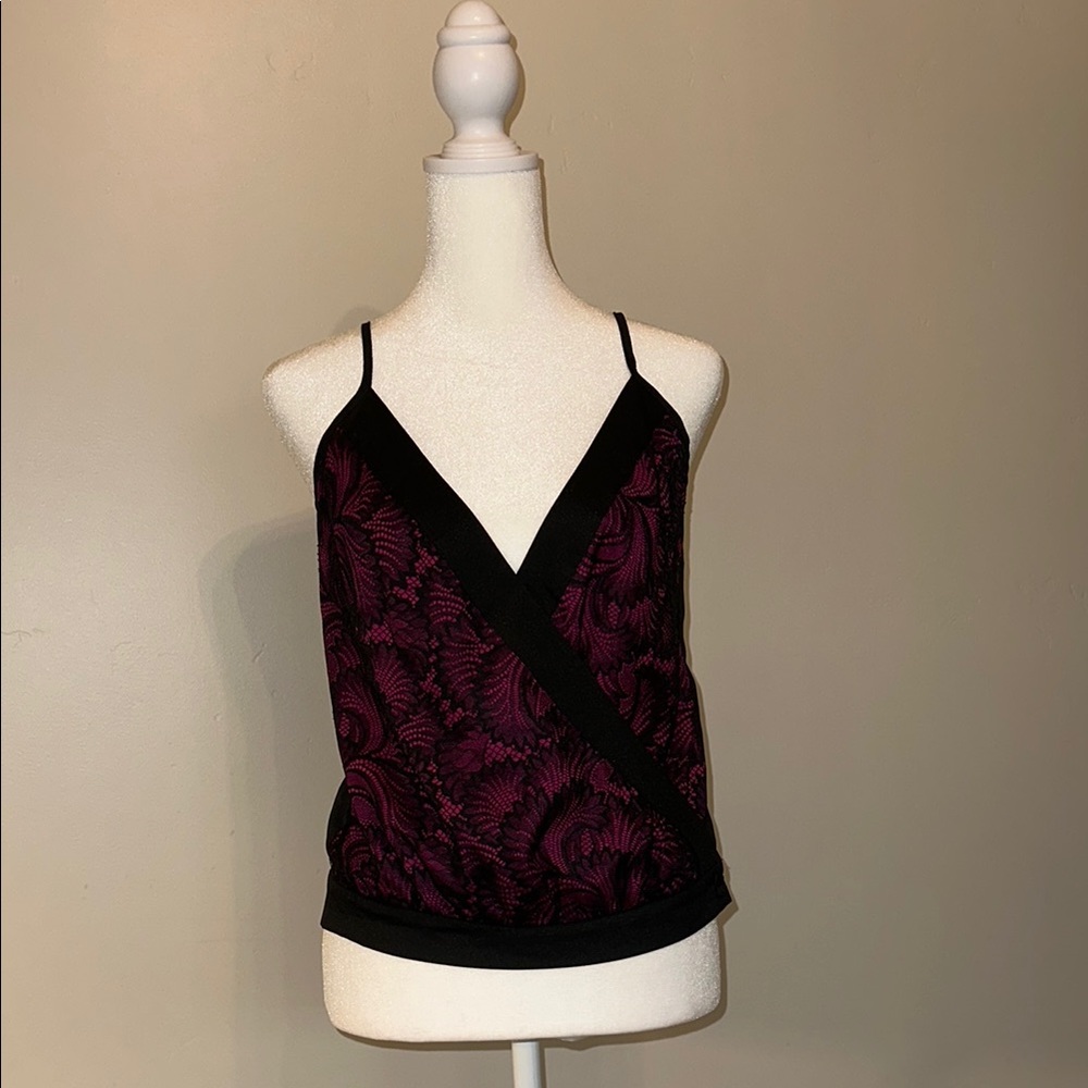 Bebe Black and Purple Wrap Camisole